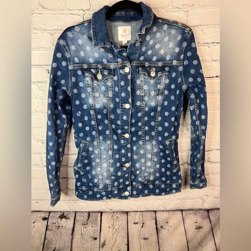 LuLaRoe Polka Dot Button Front Blue Jean Jacket Size‎ Small
